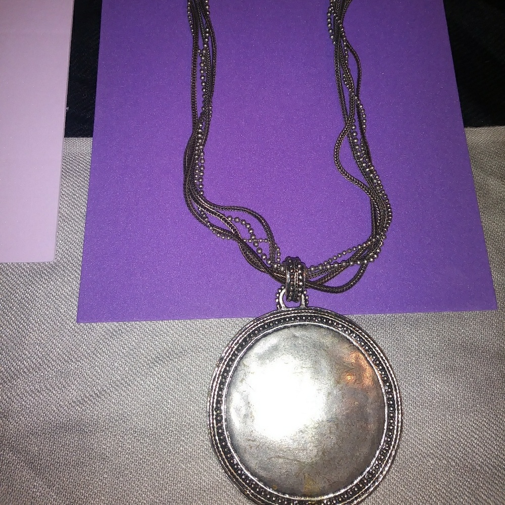 Chicos Silver medallion on multi banded necklace
